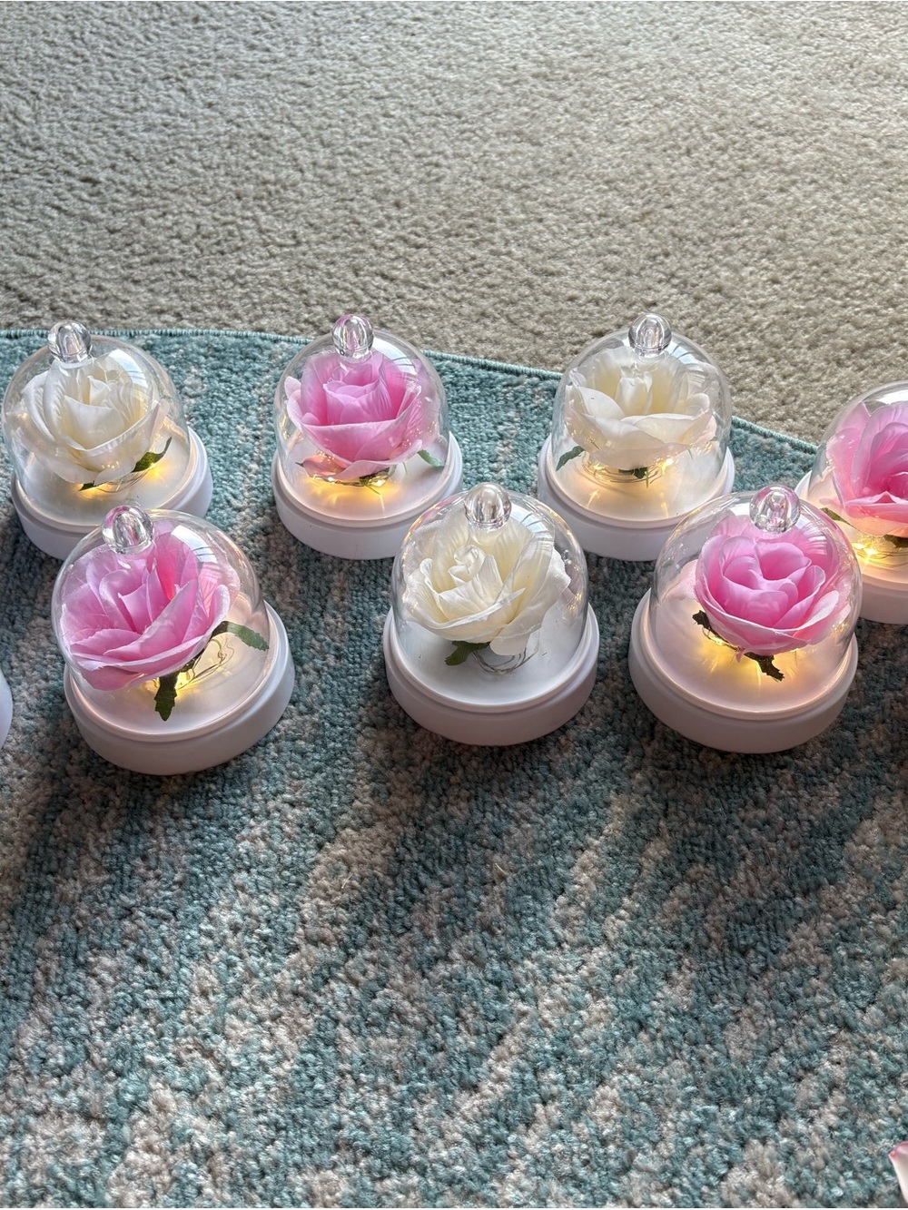 Pink & White LED Rose Dome Table Decor - Pack of Decorative Floral Lights